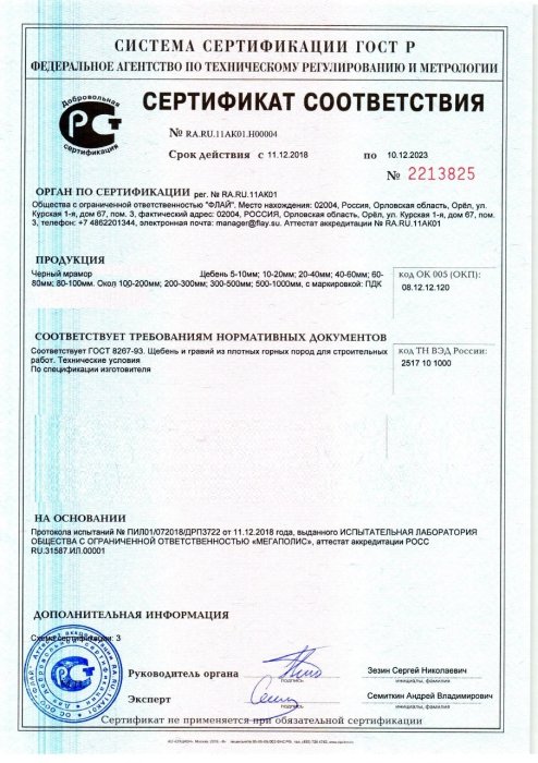 Сертификат на черный мрамор в Подольске 
